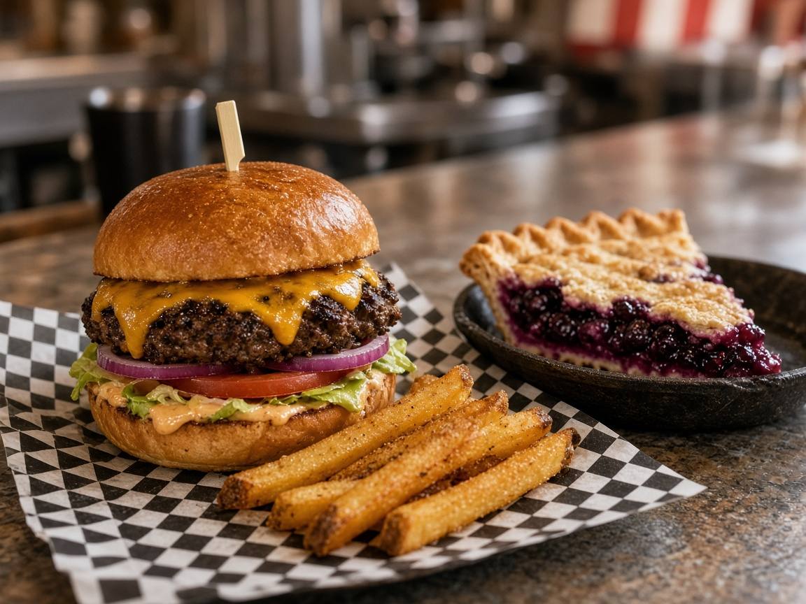 Bison burger and huckleberry pie