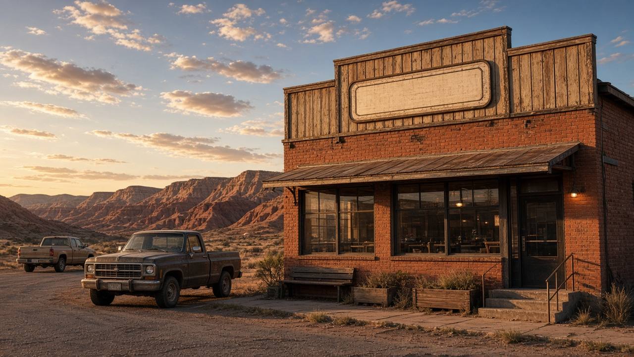 Diner exterior at sunset
